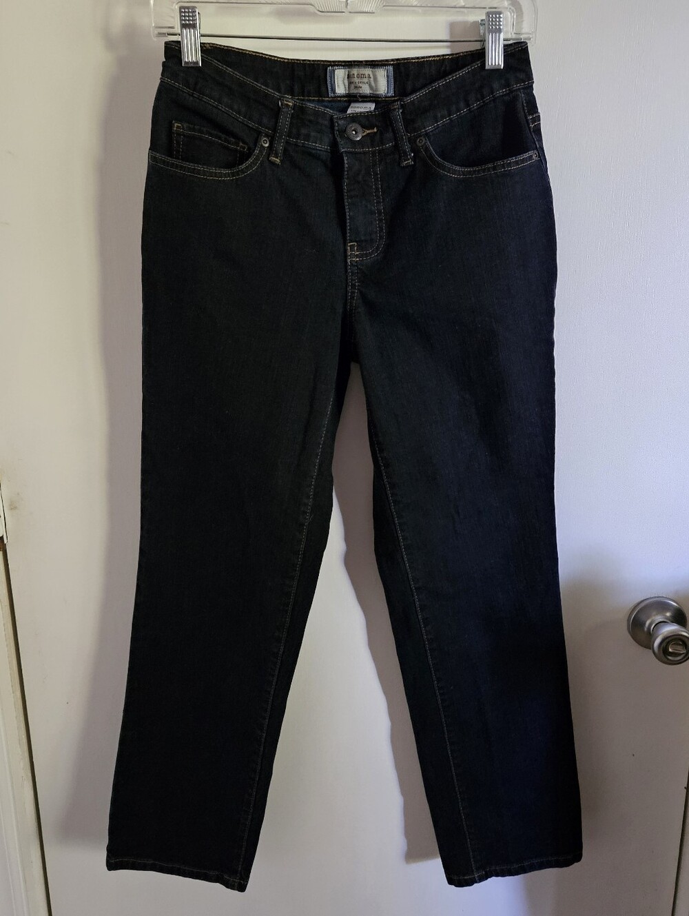 Sonoma Women's Petite 4P Straight Leg Jeans Low Rise Dark Wash Denim